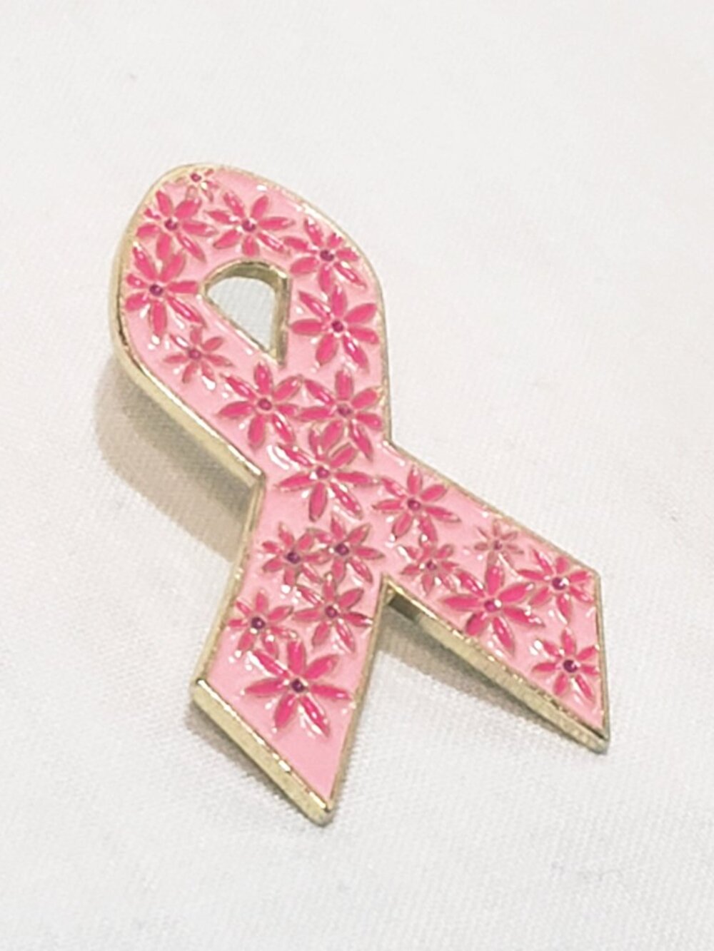 Breast Cancer Awareness Ribbon With Flowers Lapel Pin 1"